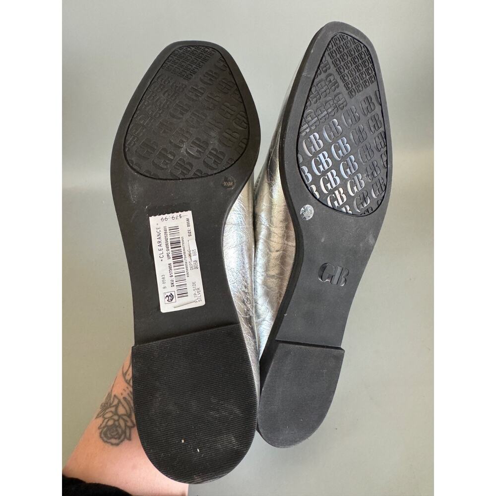 Gianni Bini Metallic Leather Flats Square Toe Silver Women’s Size 9.5 - Picture 6 of 8